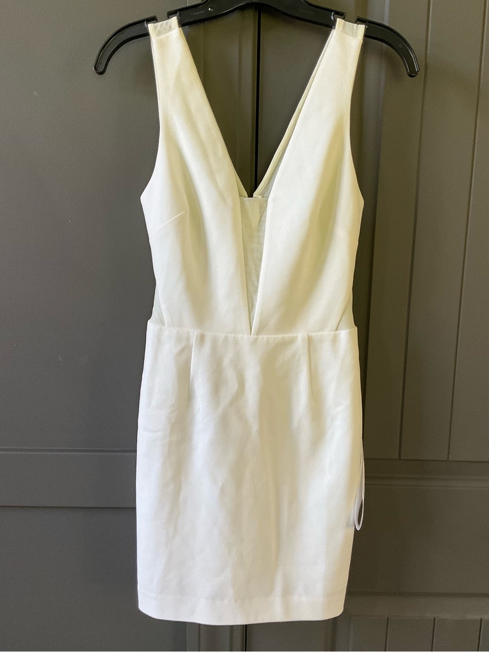 Dress the Population Catalina Ivory Mini Dress with Deep V and mesh inset